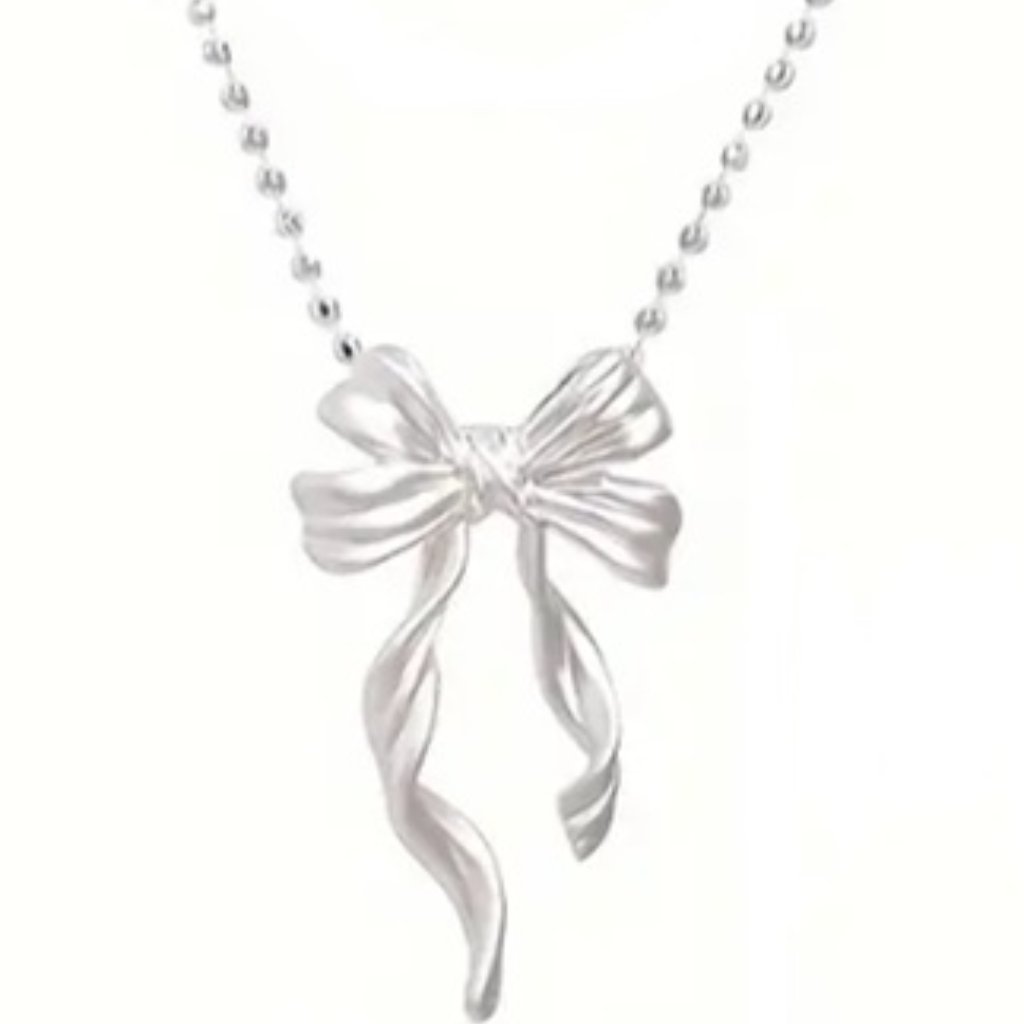 Elegant Sterling Silver 925 Ribbon Bow Pendant Necklace 35$